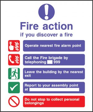 Fire action use nearest available exit call 999 sign | Wedosafetysigns | fire safety signage | health and safety signage | ACP | Corrugated Plastic | Rigid PVC | Self Adhesive Vinyl