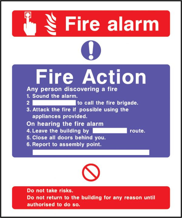 Fire action fire alarm sign | Wedosafetysigns | fire safety signage | health and safety signage | ACP | Corrugated Plastic | Rigid PVC | Self Adhesive Vinyl